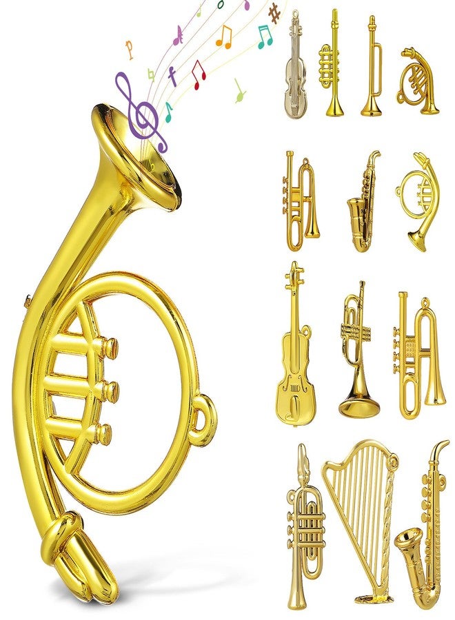 Toddmomy 14Pcs Miniature Musical Instruments Set - Gold Dollhouse Accessories & Christmas Tree Ornaments | Tiny Violin Guitar Trumpet Saxophone for Holiday Decor & DIY Craft - Image 1